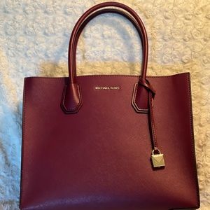 Michael Kors Mercer Large Saffiano Leather Tote Bag in Dark Berry